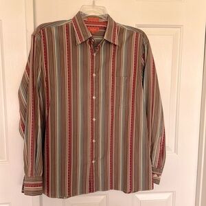 Faconnable Button Up Men’s Shirt. Vertical Striped Multicolor. Size Large